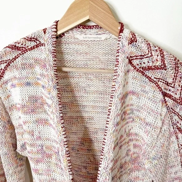 Soft Surroundings Multicolor Knit Embroidered Ochoa Open Cardigan Medium Petite - Picture 3 of 7